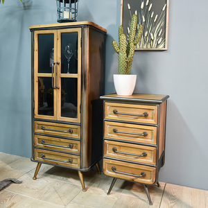 INNOVAHOME <strong>Living</strong> <strong>Room</strong> Solid Wood <strong>Tall</strong> Storage <strong>Cabinet</strong> Black Vintage Rustic Industrial Kitchen <strong>Cabinet</strong> with Glass Doors - Product Image 4