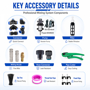 <b>DIY</b> Outdoor Misting Cooling System Accessories <b>Kit</b> with Mist Pipe, Fittings, Brass Nozzles & Pump for Backyard Patio - Product Image 2