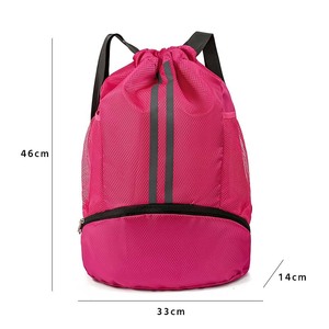 Navy Blue <b>Drawstring</b> Sports <b>Backpack</b> With Shoe Compartment Wet Dry Separation For Basketball Soccer Travel Unisex - Product Image 4