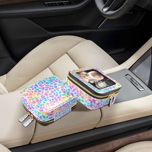 Portable Leopard Print PU Leather Lady Outdoor Mini Cosmetic Case Travel Small Custom Design <b>Makeup</b> Bag With Clear Windows - Product Image 6