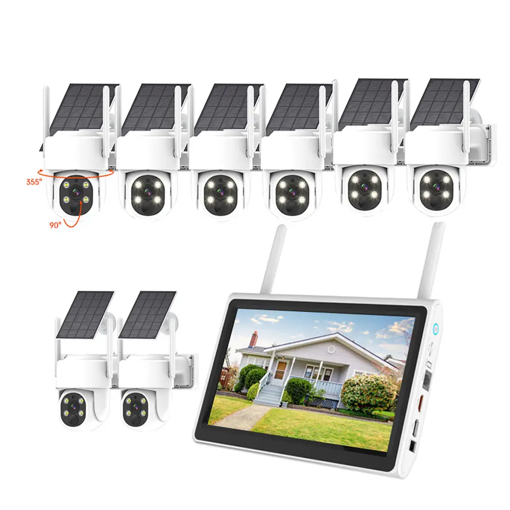 4MP 8 canales Sistemas de vigilancia Dos vías Hablar Hogar Seguridad solar CCTV WIFI Sistema de cámara con monitor de 10 pulgadas