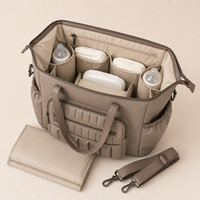 Bolsa de Pañales de Piel Vegana con Logotipo Personalizado OEM de Fábrica, Bolsa de Viaje para Bebé con Cambiador y Bolsillos para Biberones