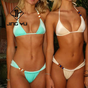 Maillot de bain deux pièces sexy dos nu en dentelle à lacets couleur unie T Macro Bikini 2024 - Product Image 2