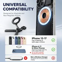 Support de téléphone magnétique en aluminium pour bureau, double face, pliable, rotatif à 360°, avec anneau de maintien et béquille pour 17/16/15/14