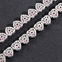 Collier chaîne tennis en cuivre 10 mm, entièrement serti de zircons cubiques (CZ) en forme de cœur, zircon rose, finition polie, en stock usine, pour vendeurs en ligne, coffret cadeau