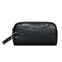 Tas Clutch Pria Kulit PU Vintage Motif Buaya 6 Slot Kartu Resleting Ganda Kantong Ponsel dengan Tali Pergelangan Tangan untuk Bisnis