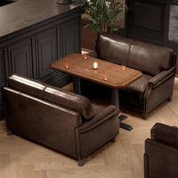 Canapé carré en cuir vintage, thème américain, mobilier commercial pour restaurant, table et chaises de café pour whisky et musique