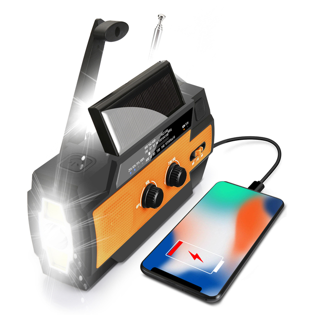 Emergency Multifunction Waterproof Dynamo Radio Hand Crank Generator 4000mAh Solar Micro USB Phone Charger Super Bright LED