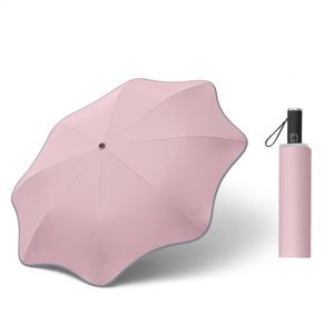 Parapluie pliant automatique minimaliste à trois sections avec bande réfléchissante, revêtement noir, impression de logo personnalisée, entièrement automatique, protection solaire, design d'angle - Product Image 1