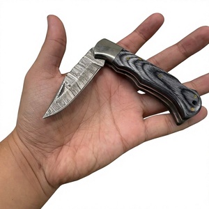 Damascus Steel Folding Pocket Knife Set with Pakka Wood Handles Straight Edge Clip Point Blade Tactical Outdoor Use - Product Image 4