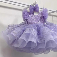 Robe de soirée pour filles avec décorations en plumes aux épaules, robe de cérémonie en tulle superposé et moelleux, robe de demoiselle d'honneur pour mariage, robe de princesse pour fête avec nœud