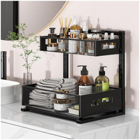 Support de rangement coulissant à double couche sans perçage pour armoires de cuisine et de salle de bain et organisateur d'évier