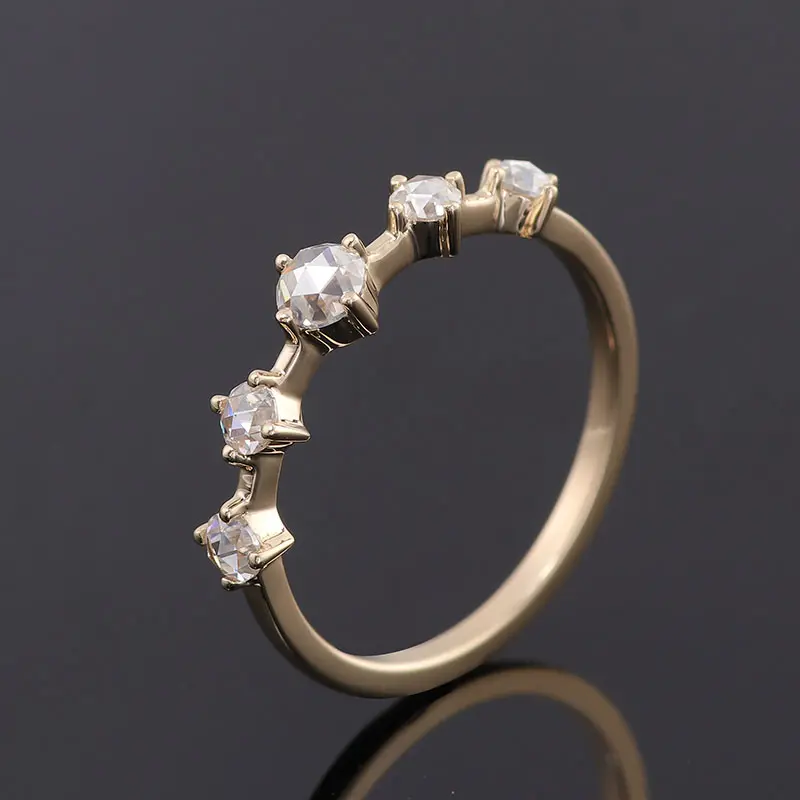 4mm rose cut moissanite rings in 10k yellow real gold for big ring size to fit fat fingers