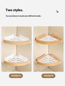 Stile crema giapponese in legno di faggio massello di stoccaggio per il bagno a livello singolo per articoli vari con fori di punzonatura cesto ad angolo - Product Image 4