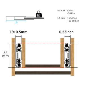 SNEIDA 중량용 서랍 슬라이드 잠금식 3단 풀 볼 베어링 125kg 하중 산업용 레일 측면 장착형 몰용 - Product Image 3