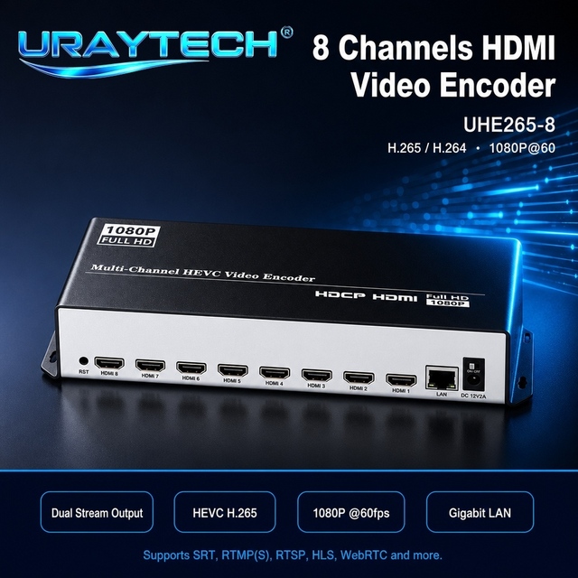 8 Channel HDMI Video Encoder H.265 1080P Dual Stream, High Density IP Streaming for RTMP SRT Multi Camera Live Broadcast IPTV
