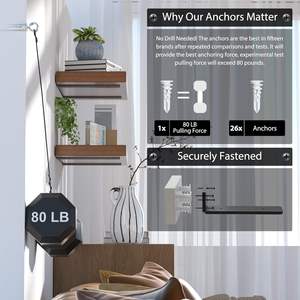 6パックフローティング棚ブラケット12インチヘビーデューティーパウダーコーティングメタル<span class=keywords><strong>L</strong></span>ブラケットDIY素朴産業用モダンブラック - Product Image 4