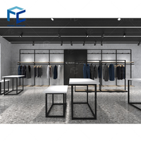 Étagères de présentation de vêtements de marque PENBO haut de gamme personnalisées, couleur personnalisée, meubles pour vêtements pour hommes, verre, bois, MDF inclus