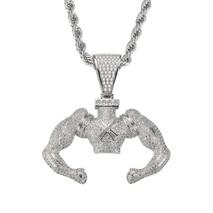 Collar <span class=keywords><strong>con</strong></span> colgante de hip-hop, colgante de hombre musculoso Hércules, ligeramente incrustado <span class=keywords><strong>con</strong></span> circonitas. - Product Image 3