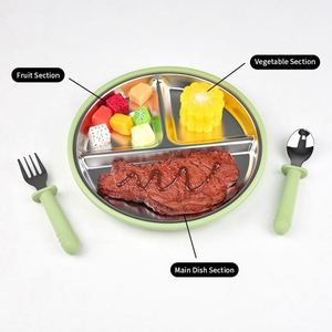 Assiette pour bébé en acier inoxydable 304 écologique, base en silicone à ventouse, non toxique, passe au lave-vaisselle, qualité alimentaire, pour l'alimentation des tout-petits - Product Image 4