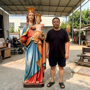 Escultura de Resina y Fibra de Vidrio Diseñada a Medida, Figura de Tamaño Real de la Virgen María Religiosa con el Niño Jesús en Brazos - Product Image 1