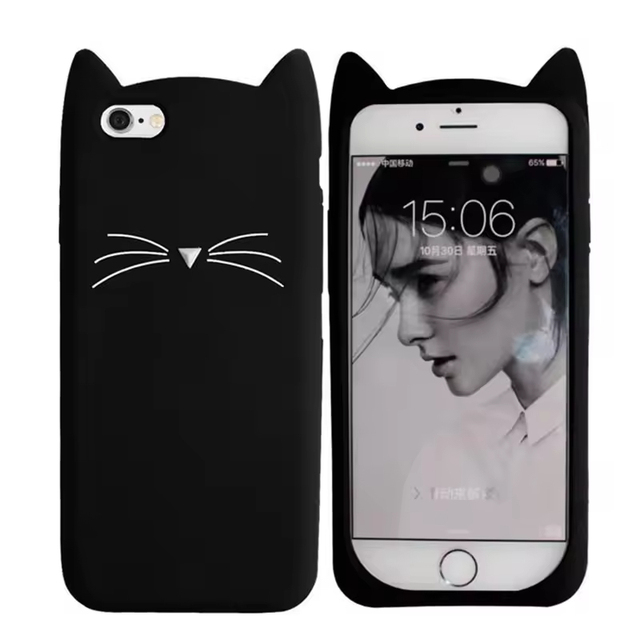 Cute Cat Ear Cartoon Silicone Soft Case for iPhone 17 16 Pro Max 15 14 13 12 3D Unique Case Shockproof Soft Silicone Cover