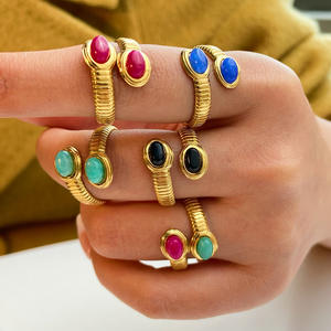 خاتم أحجار كريمة من الذهب عيار 18 قابل للتعديل عالي الجودة من الفولاذ المقاوم للصدأ للرجال والنساء - Product Image 1