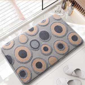 Alfombra de baño geométrica D6H, rectangular, gris, de poliéster, absorbente, antideslizante, diseño minimalista para entrada de baño - Product Image 1