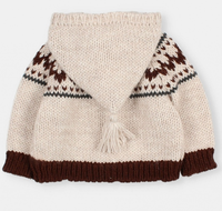Cardigan à capuche pour enfants, motif Fair Isle, avec pompons, manches longues, boutons en bois, épais et respirant, tricoté pour tout-petits, OEM ODM