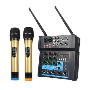 J.I.Y G4 Профессиональный 500 Вт + 500 Вт аудио усилитель мощности с 2 беспроводными микрофонами 4-канальный аудио микшер