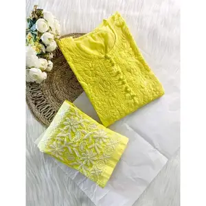 أعمال التطريز اليدوية الفاخرة الجديدة الجميلة جورجيت Chikankari كورتيس للنساء بأسعار معقولة