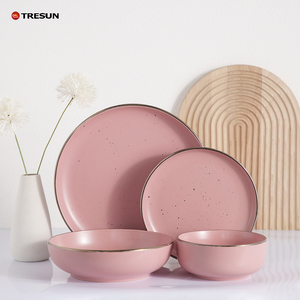 Sang Trọng 16 Pcs Gốm Nhà Máy Trực Tiếp Cung Cấp Khách Sạn Đám Cưới Phục Vụ Đồ Đá Màu Hồng Bộ Đồ Ăn Gốm Bộ Đồ Ăn Đặt - Product Image 2