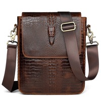 Sac bandoulière homme en cuir véritable, style vintage grain crocodile, décontracté et élégant, en cuir de vachette première couche, pour sports de plein air, avec intérieur polyester