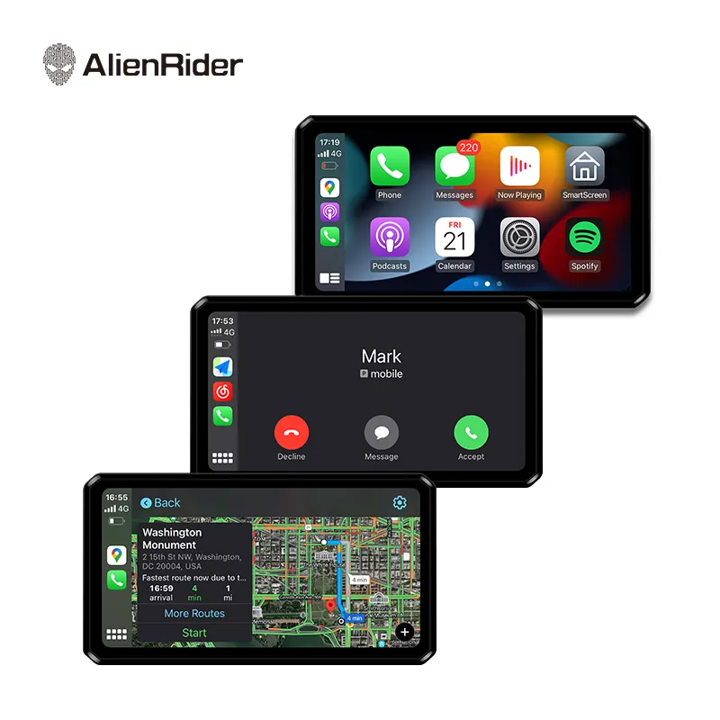 Cámara de salpicadero para motocicleta AlienRider M2 Pro Carplay y navegación automática Android con pantalla táctil Radar de onda milimétrica 77G BSD