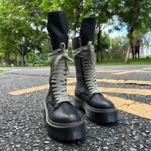 Bottes de cavalier, style britannique unisexe, polyvalentes, avec semelle épaisse et rehaussée, bottes Martin en cuir véritable - Product Image 2