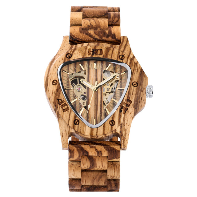 2024 New Wooden Automatic Mechanical Bamboo Triangle Large Dial Men's Watch Foreign Trade Hot Watches