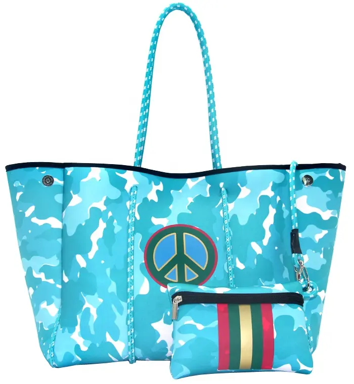 Printing Stripe Logo with Small Purse Black Neoprene Handbag Tote Bag 2022 Factory Price Customized for Summer Beach Women TIVKK