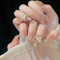 Vente en gros de faux ongles en acrylique faits à la main, courts, en forme d'amande, avec fleurs 3D, pré-conçus, logo personnalisable