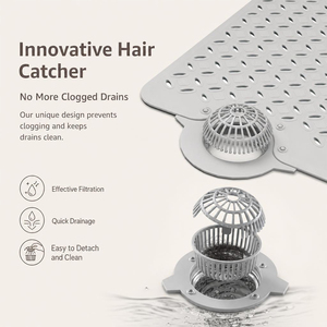 Tapis de bain antidérapant avec filtre à cheveux amovible, séchage rapide, en silicone, pour éviter l'accumulation de cheveux dans les drains - Product Image 4