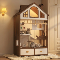 Villa para Gatos de Madera Sólida de 3 Niveles, Estilo Moderno y Lujoso, Transpirable para Invierno y Verano, Casa para Mascotas de Interior, Tamaño Personalizable, Jaula Cerrada para Gatos