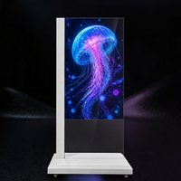 Écran OLED transparent mobile de 55 pouces, 43 % de transmittance, affichage numérique vertical sur pied avec roulettes pour galerie, musée