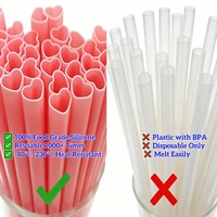 Pailles réutilisables en silicone transparent de qualité alimentaire, forme cœur, sans BPA, pour jus