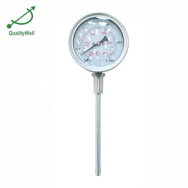 High Precision SS304 Bimetal Thermometer Industrial Bottom Connection