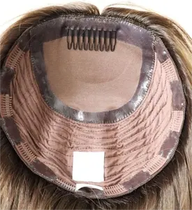 100% यूरोपीयन वर्जिन रेशम के शीर्ष मानव बाल टॉपर टोपर गहरे भूरे रंग के बोब हवा में उफ्फ्ते हुए सीधे रेशम की चोटी