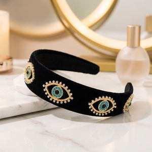 Serre-têtes de luxe vintage faits à la main, écologiques, en cristal, avec strass de qualité supérieure, style turc Nazar Boncuk haut de gamme - Product Image 3