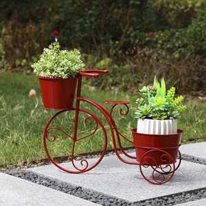 Jardinière tricycle en métal blanc Oniya avec <span class=keywords><strong>porte</strong></span>-pot de fleurs, jardinière en métal rouge et vert avec 2 pots pour terrasse, jardin ou pelouse - Product Image 3