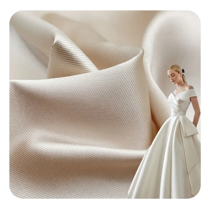 पॉलिएस्टर मिकाडो ठोस रंग साटन कपड़े महिला शादी की पोशाक के लिए कपड़े