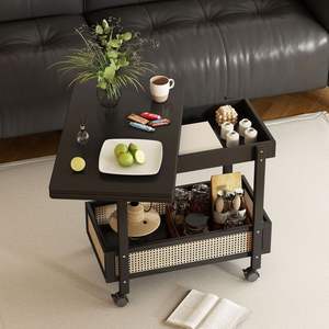 Mesa auxiliar móvil oriental moderna Carro rodante <span class=keywords><strong>de</strong></span> madera maciza con ruedas para sala <span class=keywords><strong>de</strong></span> estar Sofá Mesita <span class=keywords><strong>de</strong></span> <span class=keywords><strong>noche</strong></span> - Product Image 1