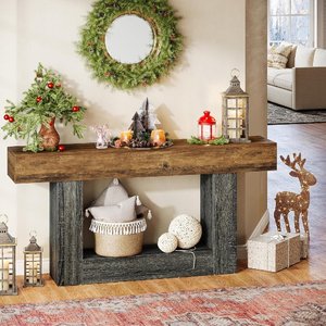 <span class=keywords><strong>Console</strong></span> rustique de 63 pouces, table d'entrée à 2 niveaux avec rangement, <span class=keywords><strong>bureau</strong></span> de style farmhouse à placer derrière le canapé pour salon, couloir, marron-<span class=keywords><strong>gris</strong></span> - Product Image 4