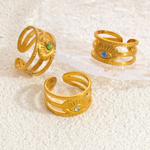 Bague en acier inoxydable de style européen et américain avec incrustation œil porte-bonheur, bijoux personnalisés multicouches, cadeau unisexe, bagues tendance - Product Image 1